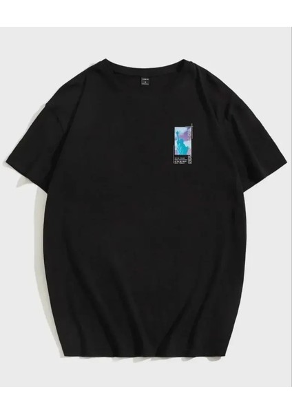 Baskılı Oversize T-Shirt - Siyah