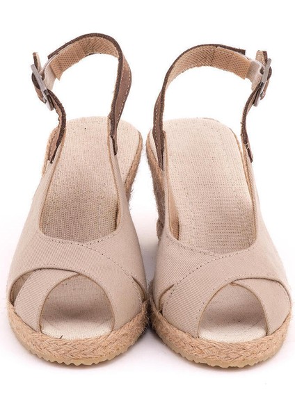 Burnu Açık Arkası Bantlı Dolgu Topuk Keten Hasır Espadril modelleri