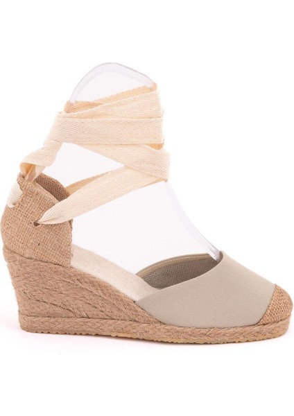 Bej Ipli Dolgu Topuk Keten Espadril