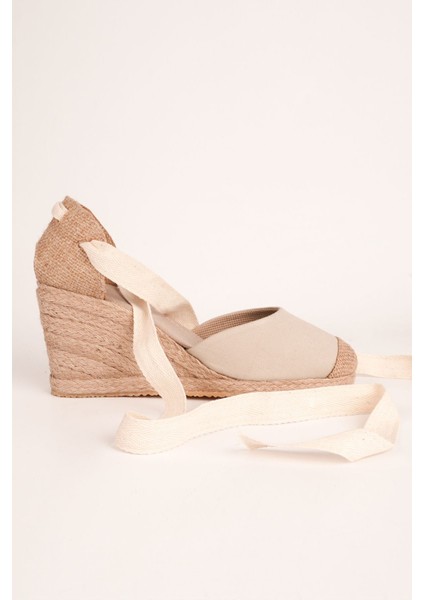 Bej Ipli Dolgu Topuk Keten Espadril
