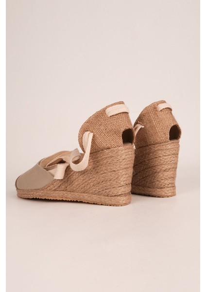 Bej Ipli Dolgu Topuk Keten Espadril modelleri