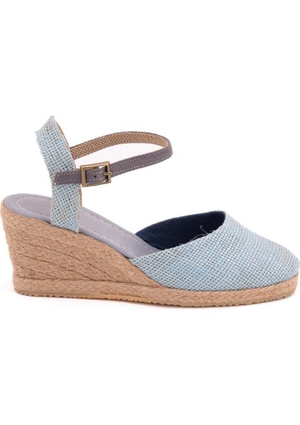Topuğu Açık Bilekten Bantlı Dolgu Topuk Keten Hasır Espadril