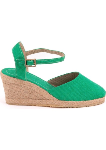 Topuğu Açık Bilekten Bantlı Dolgu Topuk Keten Hasır Espadril