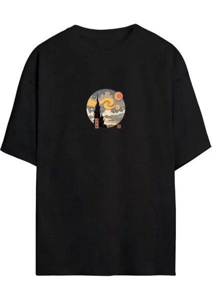 Baskılı Oversize T-Shirt - Siyah