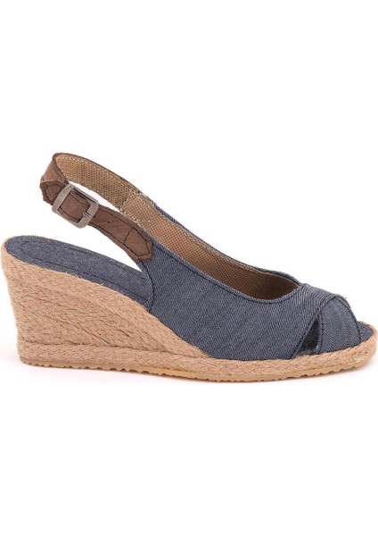 Burnu Açık Arkası Bantlı Dolgu Topuk Keten Hasır Espadril