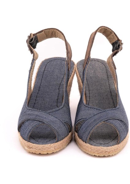 Burnu Açık Arkası Bantlı Dolgu Topuk Keten Hasır Espadril modelleri