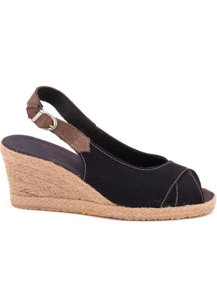 Burnu Açık Arkası Bantlı Dolgu Topuk Keten Hasır Espadril