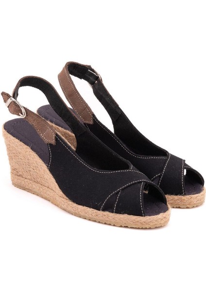 Burnu Açık Arkası Bantlı Dolgu Topuk Keten Hasır Espadril fiyatları