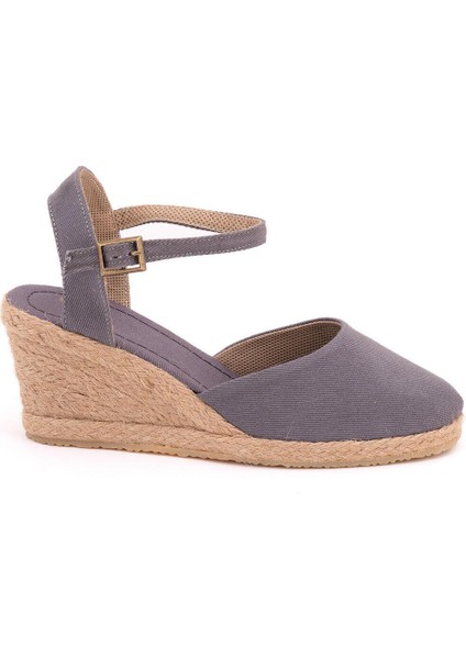Topuğu Açık Bilekten Bantlı Dolgu Topuk Keten Hasır Espadril