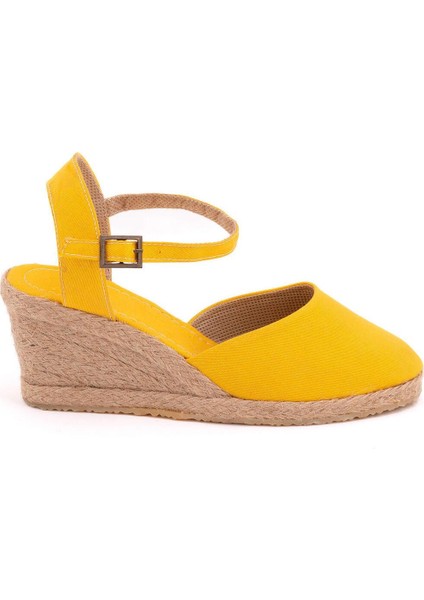 Topuğu Açık Bilekten Bantlı Dolgu Topuk Keten Hasır Espadril