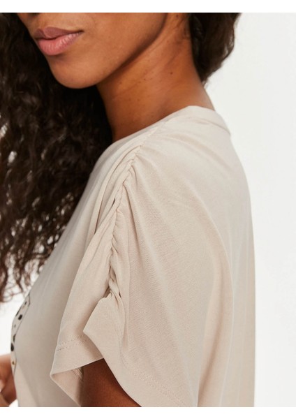 Kadın T-Shirt Bej 15293567 Onlfree Lıfe S/s Modal
