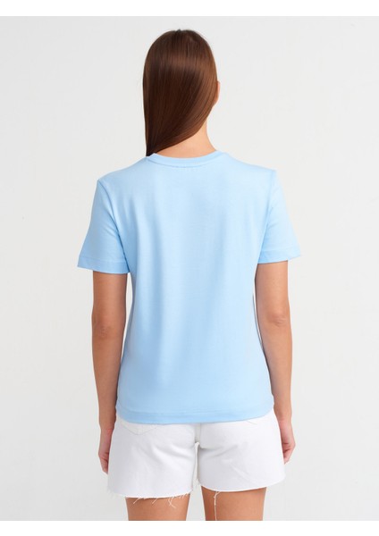 31069 Pamuklu Bisiklet Yaka T-Shirt-Açık Mavi fiyatları