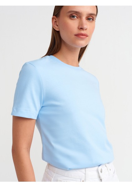 31069 Pamuklu Bisiklet Yaka T-Shirt-Açık Mavi modelleri