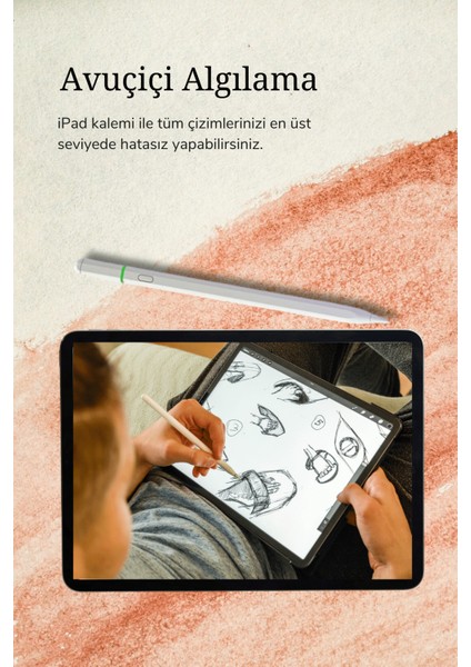 iPad 11 Inç Air 6.nesil 2024 Uyumlu Usb-C Avuçiçi Red Eğim Özellikli Bluetooth Bağlantılı Stylus Pen