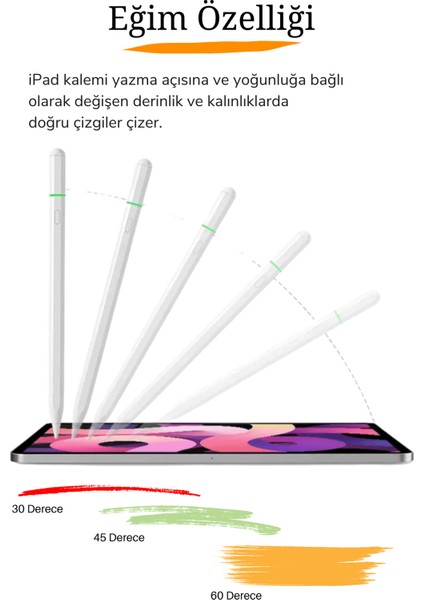 iPad 11 Inç Air 6.nesil 2024 Uyumlu Usb-C Avuçiçi Red Eğim Özellikli Bluetooth Bağlantılı Stylus Pen