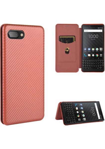 Blackberry Key2 Manyetik Karbon Fiber Deri Folio Flip Case Için Kılıf (Yurt Dışından)