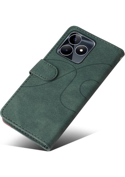 Kart Yuvası Standı Iki Renkli Dikiş Kickstand Pu ile Realme C53 Için Kılıf (Yurt Dışından) modelleri