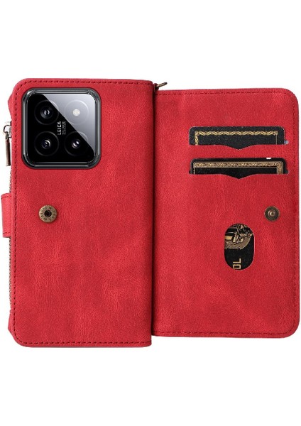 Xiaomi 14 Pu Deri Manyetik Kapatma Onbeş Kart Yuvaları ile (Yurt Dışından)