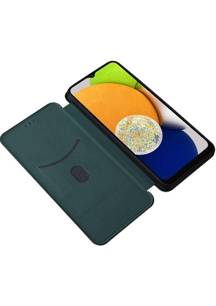 Samsung Galaxy A03 Deri Folio Flip Case Manyetik Karbon Fiber (Yurt Dışından) fırsatları