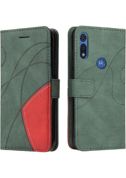 Motorola Moto E 2020 Kart Yuvası Standı Pu ile Iki Renkli Dikiş (Yurt Dışından)