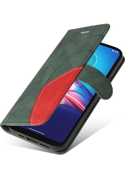 Motorola Moto E 2020 Kart Yuvası Standı Pu ile Iki Renkli Dikiş (Yurt Dışından)