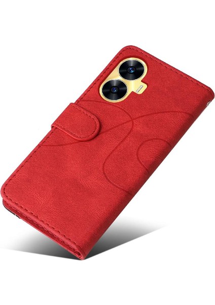 Realme C55 4g Iki Renkli Dikiş Kickstand Koruyucu Pu Deri (Yurt Dışından) modelleri
