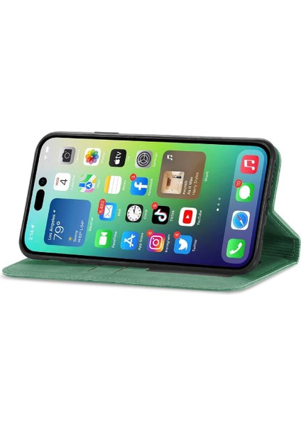 Iphone 14 Promax Darbeye Deri Kılıf Kapak Kapak Basit (Yurt Dışından)