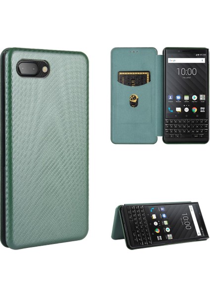 Blackberry Key2 Manyetik Karbon Fiber Deri Folio Flip Case Için Kılıf (Yurt Dışından)