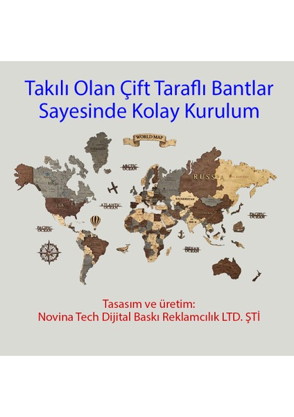 Ahşap 3D Dünya Haritası
