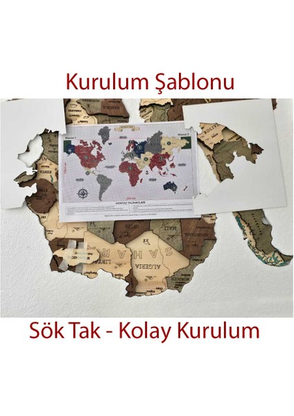 Ahşap 3D Dünya Haritası