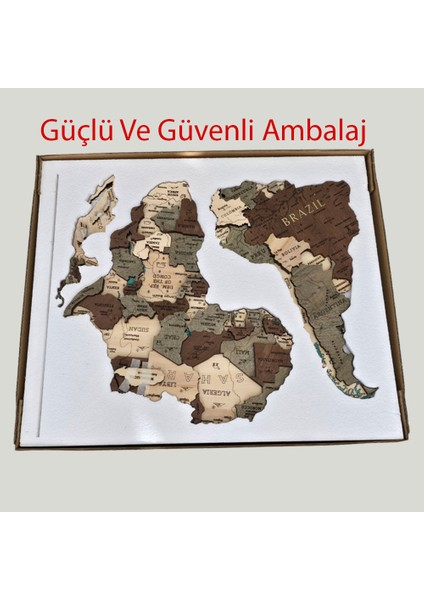Ahşap 3D Dünya Haritası