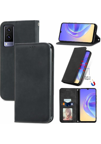 Vivo V21E 5g Için Basit Iş Deri Kılıf Kordon Fermuar Cüzdan (Yurt Dışından)
