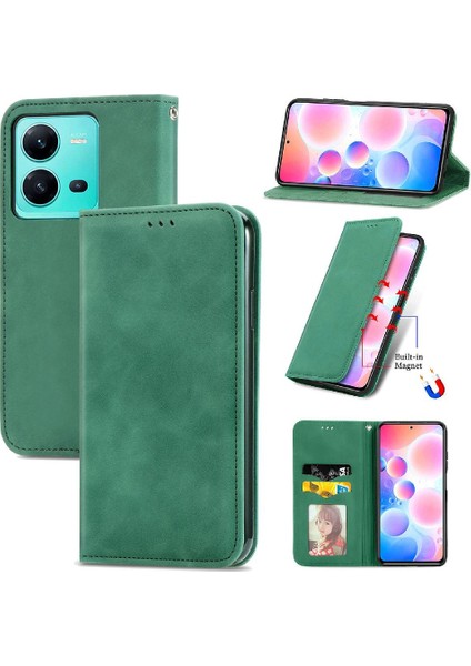 Vivo V25 Için Kılıf Deri Kılıf Cüzdan Basit Iş Fermuar Kordon (Yurt Dışından)
