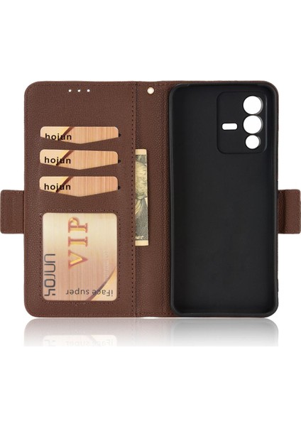 Vivo V23 5g Için Kılıf Manyetik Pu Deri Cüzdan Kart Yuvaları Tutucu Yan (Yurt Dışından)