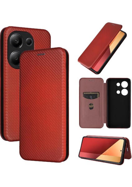 Xiaomi Redmi Için Kılıf NOTE13 Pro 4g Deri Folio Flip Case Tam Karbon (Yurt Dışından) modelleri