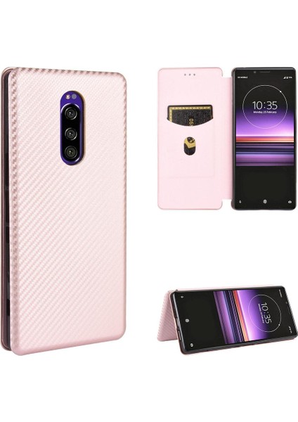 Kart Tutucu Kickstand ile Sony Xperia 1 Manyetik Karbon Fiber Için Kılıf (Yurt Dışından)