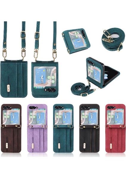 Samsung Galaxy Z Flip5 Deri Folio Flip Case Tam Koruma (Yurt Dışından)