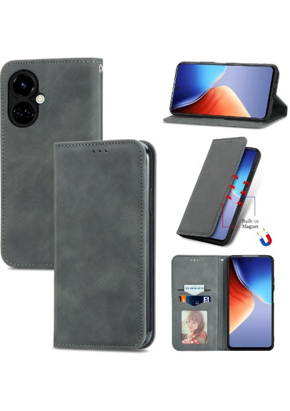 Tecno Camon 19 Deri Çanta Basit Iş Cüzdan Kordon Için Kılıf (Yurt Dışından)