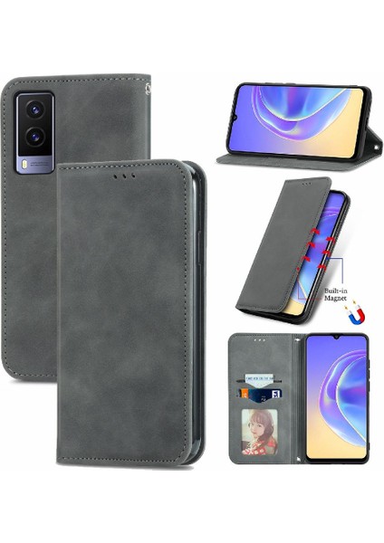 Vivo V21E 5g Için Basit Iş Deri Kılıf Kordon Fermuar Cüzdan (Yurt Dışından)
