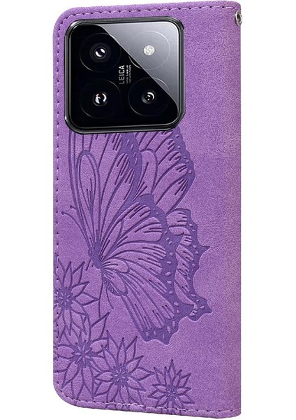 Xiaomi 14 Pro Deri Cüzdan Büyük Kelebek ile Elmas (Yurt Dışından)