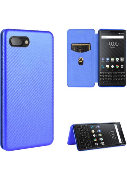 Blackberry Key2 Manyetik Karbon Fiber Deri Folio Flip Case Için Kılıf (Yurt Dışından)