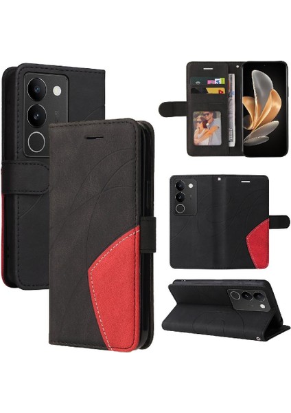 Vıvo V29 5g Pu Deri Flip Folio Kılıf Için Kılıf ile Iki Renkli Dikiş (Yurt Dışından)