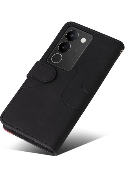 Vıvo V29 5g Pu Deri Flip Folio Kılıf Için Kılıf ile Iki Renkli Dikiş (Yurt Dışından)