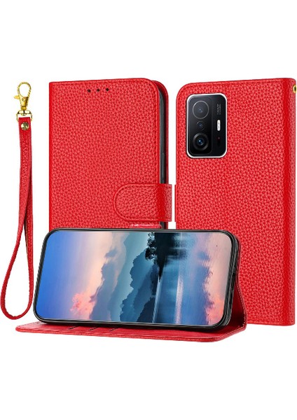 Telefon Kılıfı Için Xiaomi 11T/11T Pro Cüzdan Litchi Desen Pu Deri Flip Case (Yurt Dışından)