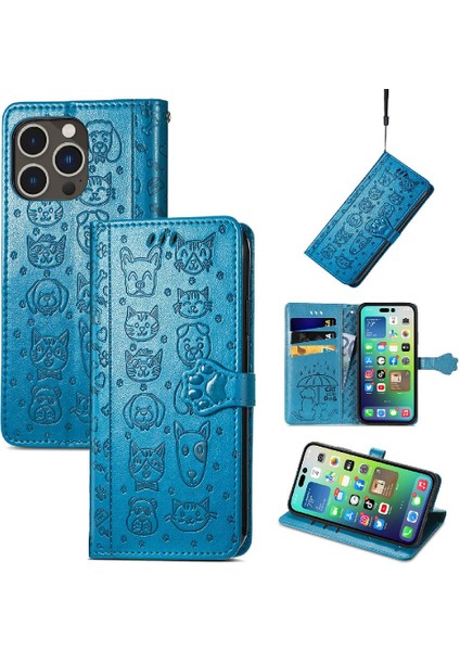 Iphone 14 Için Kılıf Promax Karikatür Hayvanlar Kısa Kayış Kapak Çevirin Deri (Yurt Dışından)