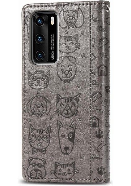 Huawei P40 Flip Kapak Için Kılıf Darbeye Deri Kılıf Karikatür Hayvanlar (Yurt Dışından) fırsatları