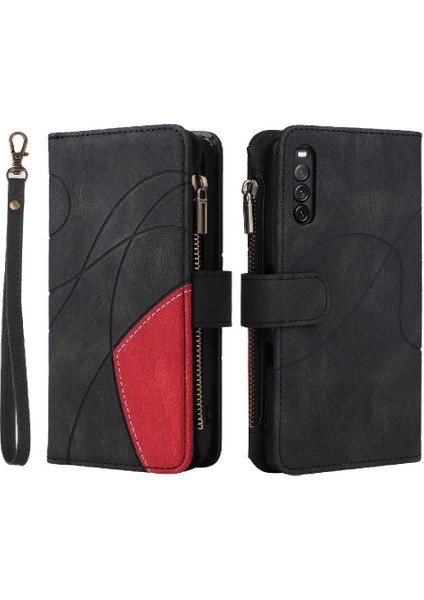 Kart Yuvası Standı ile Sony Xperia 10III Için Kılıf Fermuar Cüzdan Tarzı Dokuz (Yurt Dışından)