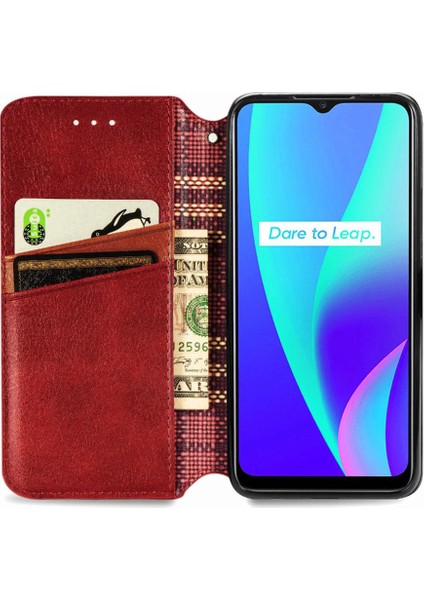 Oppo Realme C15 Zarif Iş Deri Çanta Cüzdan Fonksiyonu Için Kılıf (Yurt Dışından)