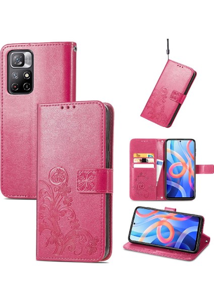 Xiaomi Redmi Için Not 11 4g Dört Yapraklı Yonca Flip Kapak Kısa Kayış (Yurt Dışından)