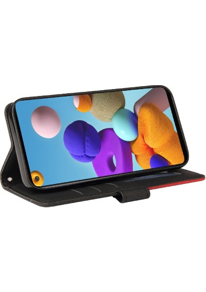 Samsung Galaxy A21 Için Kılıf Pu Deri Flip Folio Kılıf Kickstand Iki Renkli (Yurt Dışından)